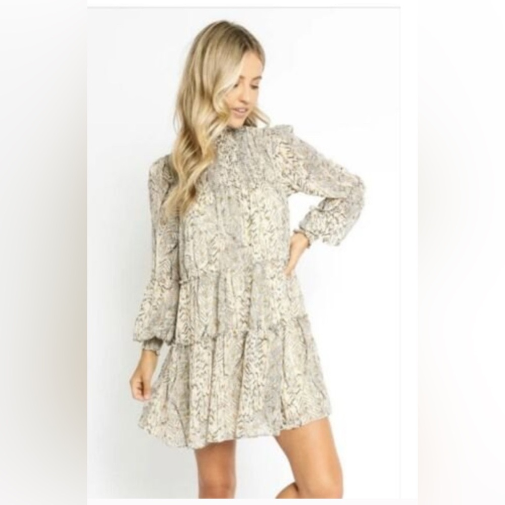 Pookie & Sebastian turtleneck flowing mini dress floral